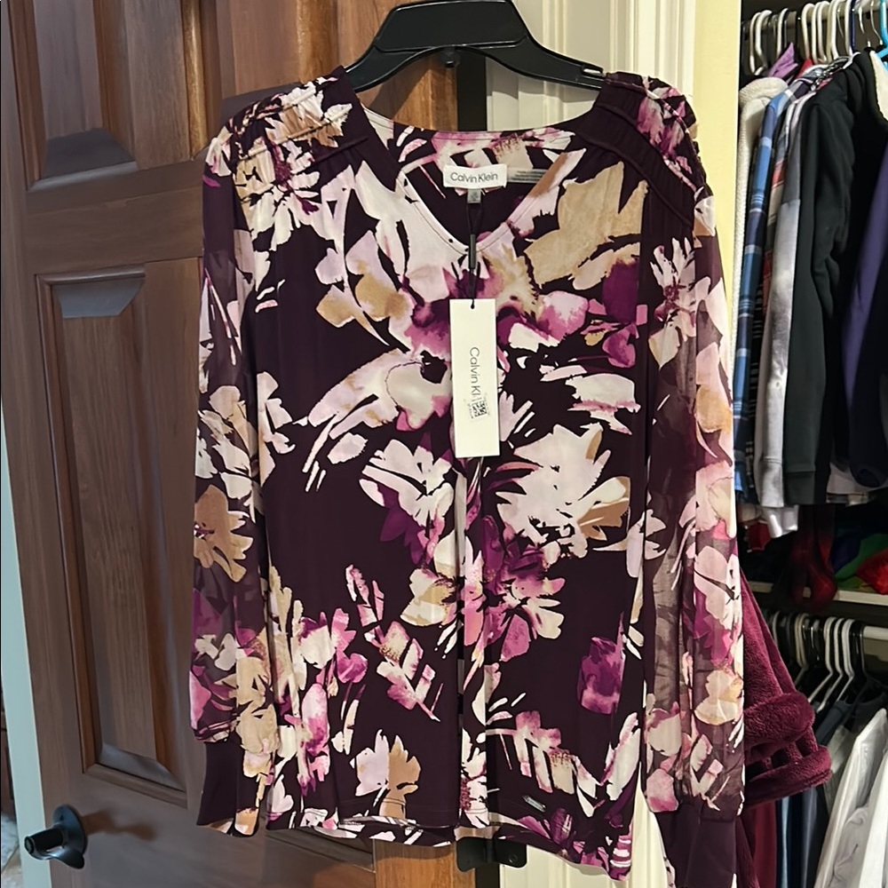 Calvin Klein Women's Floral Top - Purple and Pink